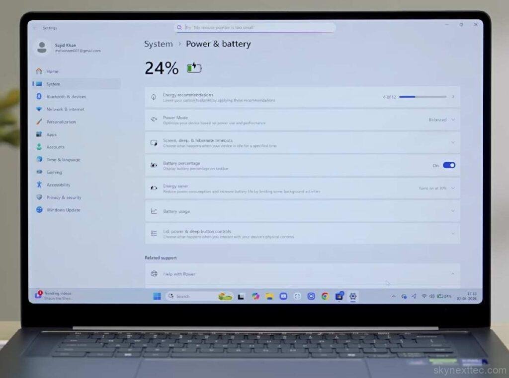 Samsung Galaxy Book6 Ultra battery and charging